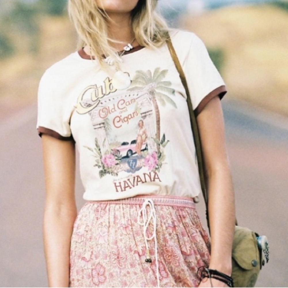 Cuba Havana Graphic Ringer Tee NEW!
